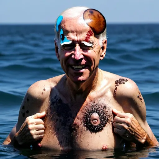 Prompt: joe biden with monkeypox in the ocean