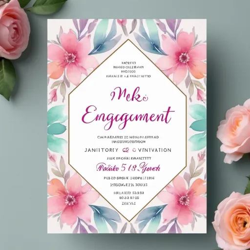 Prompt: Can you make an engagement invitation

1. **Use Watercolor Backgrounds**:  pastel colours 

2. **indian Floral Designs**: 

3. **Frame the Text with Light Borders* 

4. **Pastel Palette**

5. **Typography**:
