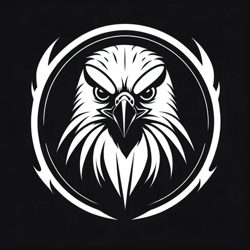 Prompt: A logo of a falcon in blach white colour and only show his head with angry face 