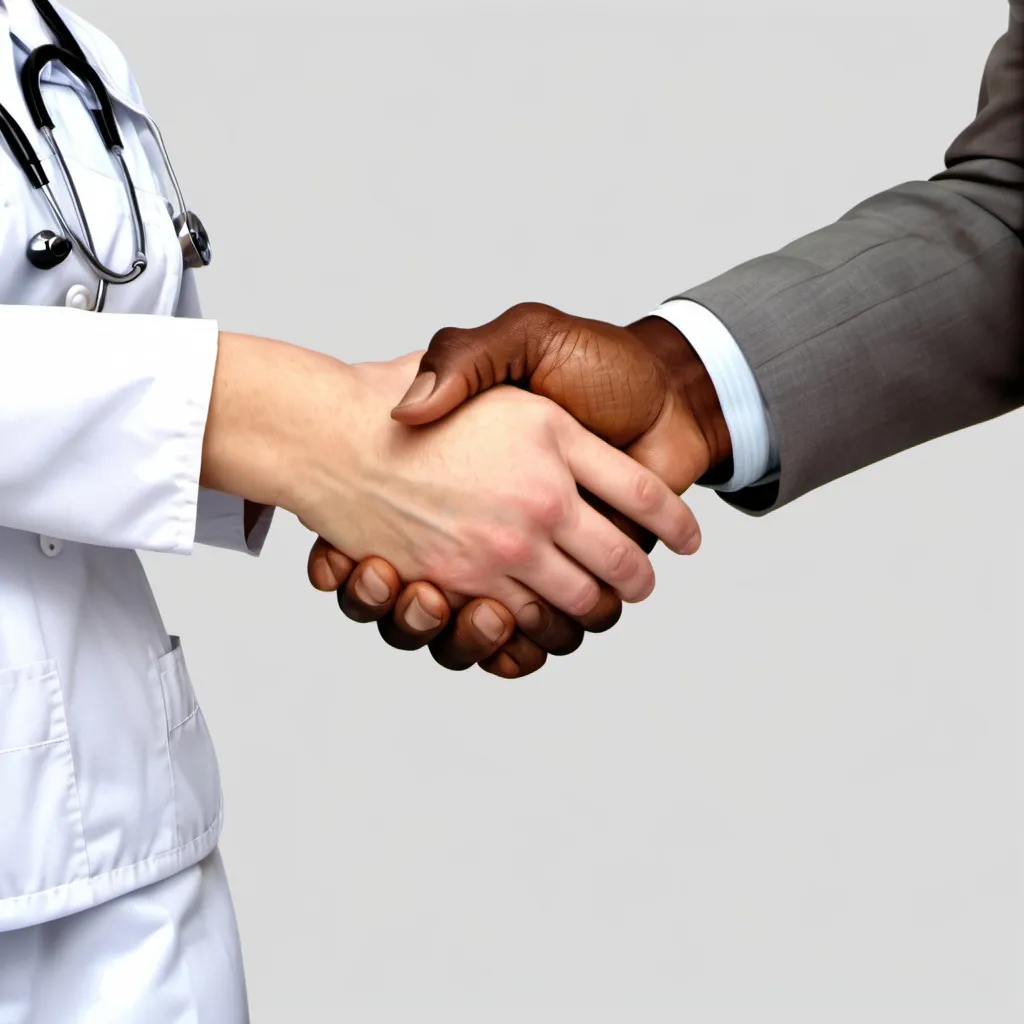 Prompt: nurse and man in suit handshake close up clip art