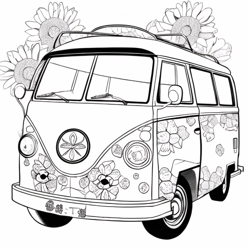 Prompt: Kombi with flowers on it