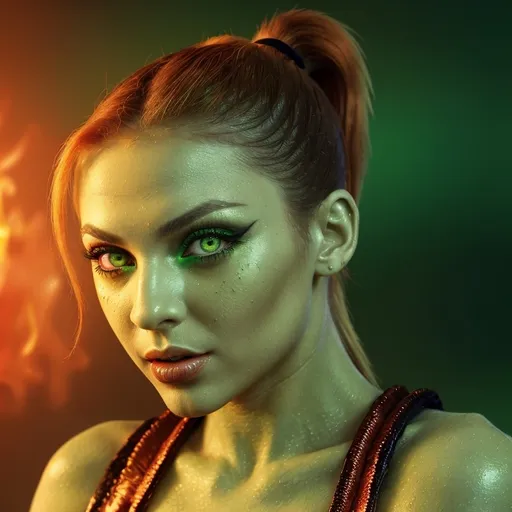 Prompt: (hot whore), striking (fiery nakeds), captivating (green eyes), stylish (ponytail), vibrant colors, slutty pose, dramatic lighting, bold and appealing ambiance, ultra-detailed, high-quality image, enticing and confident expression, playful elegance, chic fashion, contrasting background that enhances her attire.