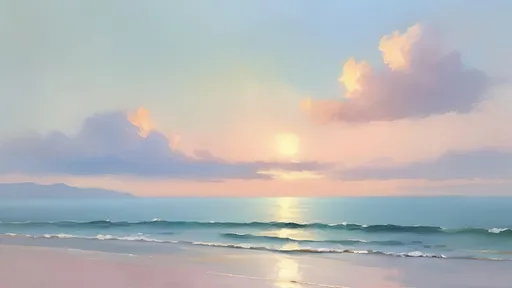 Prompt: impressionist plein air painting minimalist landscape, calm ocean, pastel colors sky, artistic painterly