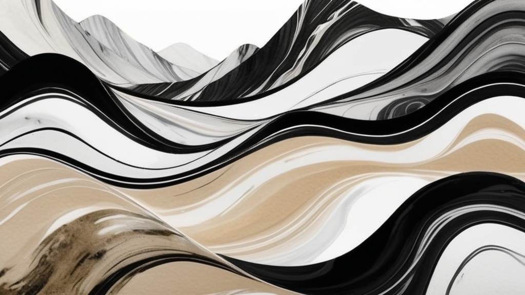 Prompt: rolling hills earthtones minimalist broad brush strokes black and white suminagashi marble art, ink wash watercolor, abstract flourishes, minimalist digital art by Irakli Nadar, artistic painterly