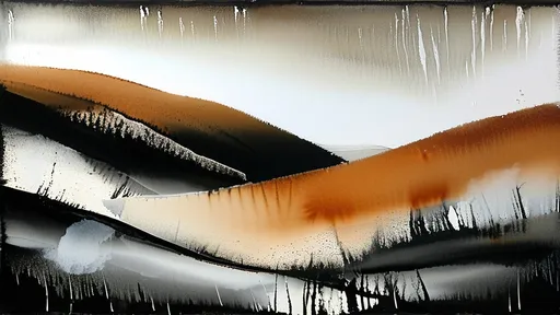 Prompt: rolling hills earthtones minimalist broad brush strokes black and white suminagashi marble art, ink wash watercolor, abstract flourishes, minimalist digital art by Irakli Nadar, artistic painterly