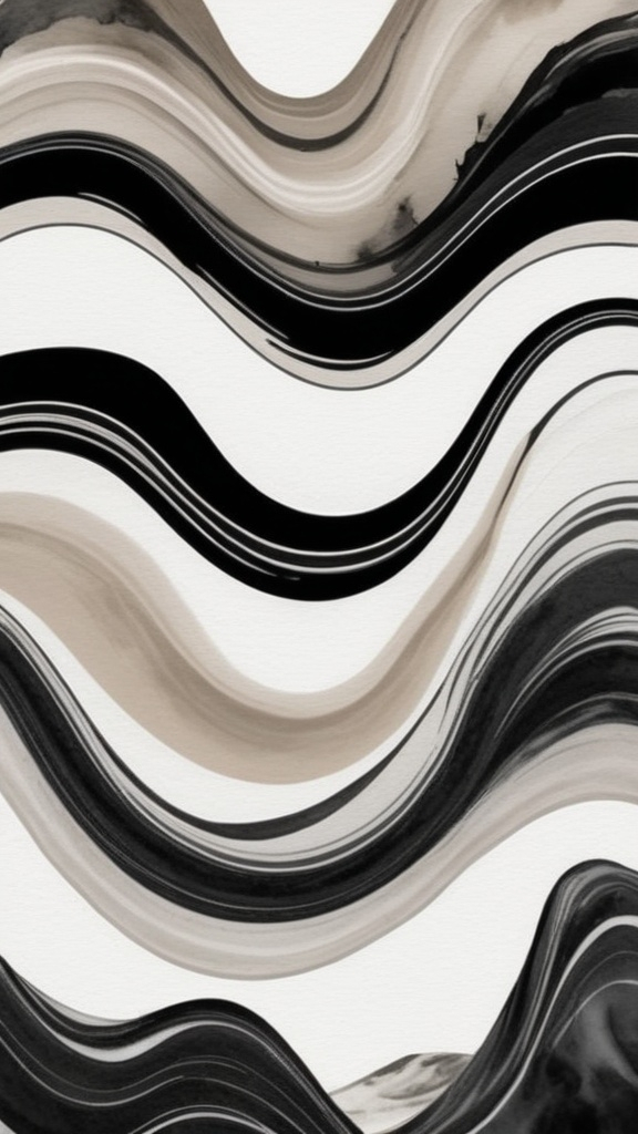 Prompt: rolling hills earthtones minimalist broad brush strokes black and white suminagashi marble art, ink wash watercolor, abstract flourishes, minimalist digital art by Irakli Nadar, artistic painterly