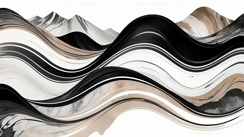 Prompt: rolling hills earthtones minimalist broad brush strokes black and white suminagashi marble art, ink wash watercolor, abstract flourishes, minimalist digital art by Irakli Nadar, artistic painterly