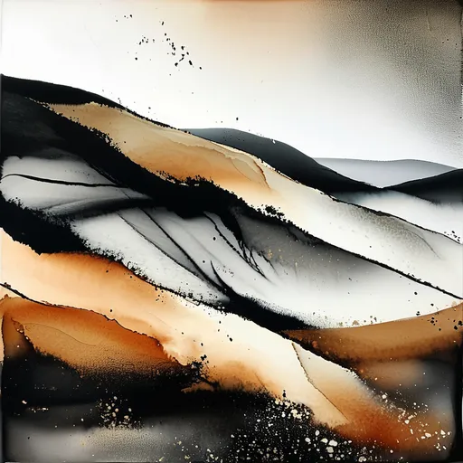 Prompt: rolling hills earthtones minimalist broad brush strokes black and white suminagashi marble art, ink wash watercolor, abstract flourishes, minimalist digital art by Irakli Nadar, artistic painterly