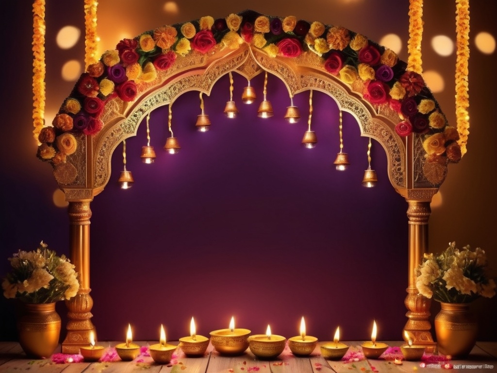 Prompt: Diwali decoration background in arch shape