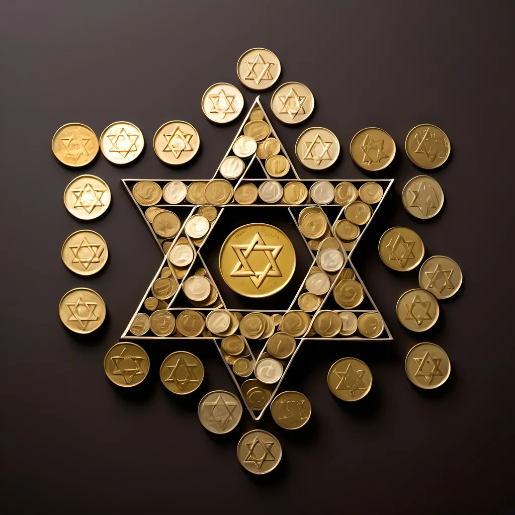 Prompt: star of david made with loose gold coins