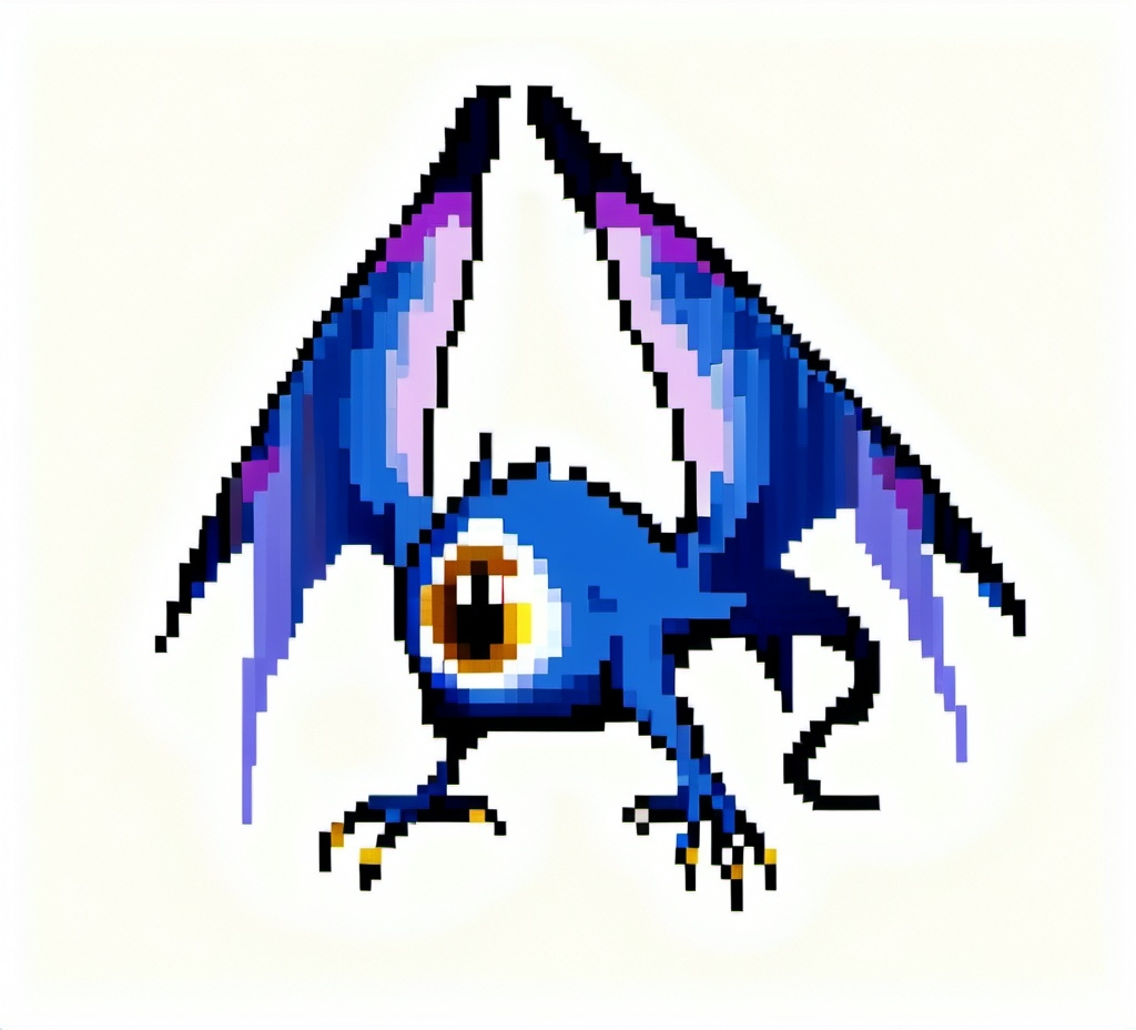 Prompt: (((Pixelated 16-bit artwork))), dnd, ((flying eye)), one eye with wings, dark blue body with one eye, (((ethereal atmosphere))), whimsical yet haunting vibe, retro video game aesthetic, captivating, mysterious ambiance, low-resolution charm, extremely detailed, grotesque, (((highly detailed))), ((((realistic))))