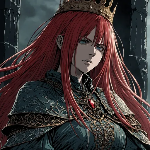 Prompt: Queen marika from elden ring with red hair