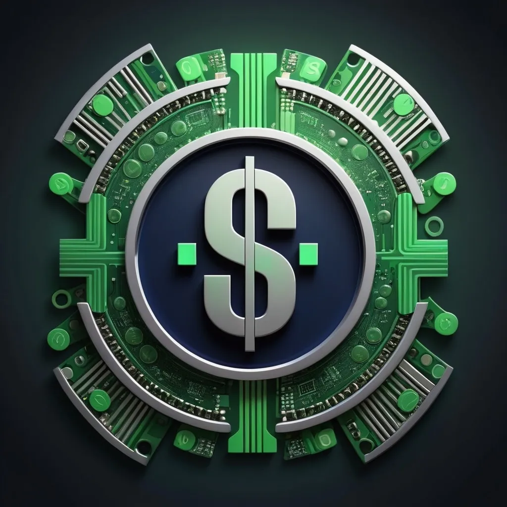 Prompt: "Create a modern and sleek logo featuring a stylized dollar sign integrated with a digital or tech-inspired element, like a circuit board pattern or pixelated design. The color scheme should include shades of green, symbolizing money, combined with silver or dark blue to convey professionalism and trust. The logo should be minimalist but eye-catching, suitable for a YouTube channel focused on online income strategies, with a clean and recognizable design that stands out in both light and dark modes."