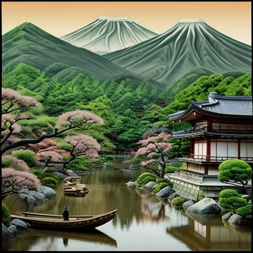 Prompt: Realistic japanese valley in the style of japanese paintings