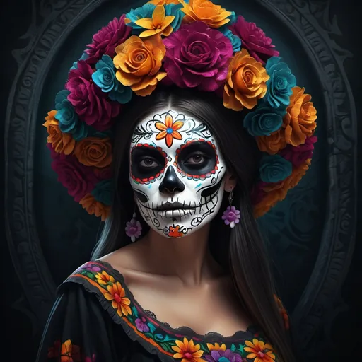 Prompt: profile image, dark epic background, woman painted like Catrina's mexico style, cinematic, insane details, intricate details, hyperdetailed, ultra texture details