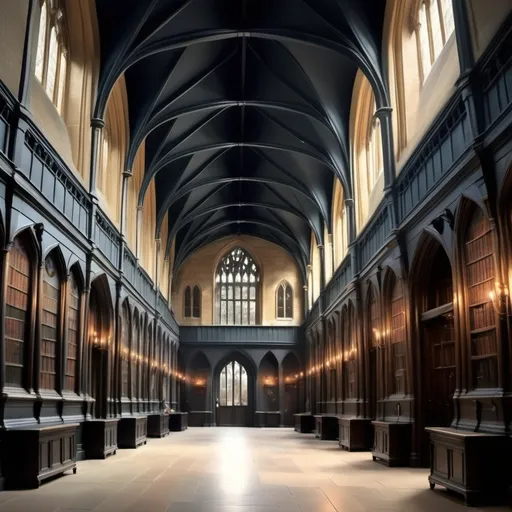 Prompt: Beautiful far off acadamy similar to hogwarts but modern inside view of the halls busy paint medium