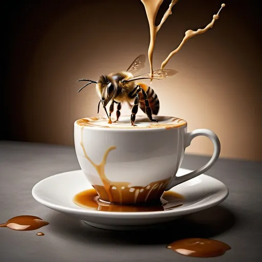 Prompt: Photo of a bee in the style of Paul Barson. Coffee cup, very hot with milk and cream coffee with caramel, very delicious. Milk and 
Caramel Splash. Surrealist photography style into an elegant and eclectic environment. With African touch. Very creative imag

Weight:1   Save | Copy