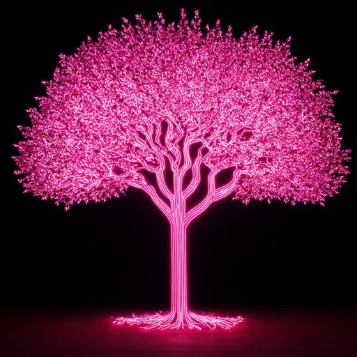 Prompt: pink tree shaped light painting black backdrop, minimalistic, elegant line design