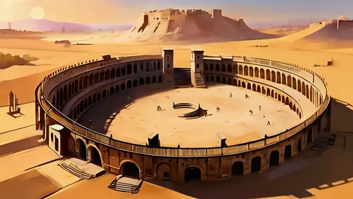 Prompt: Panoramic view of a gladiator arena