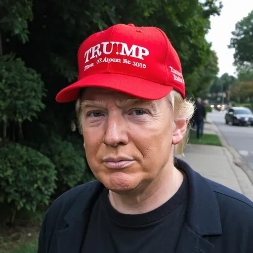 Prompt: wearing a red "TRUMP" hat