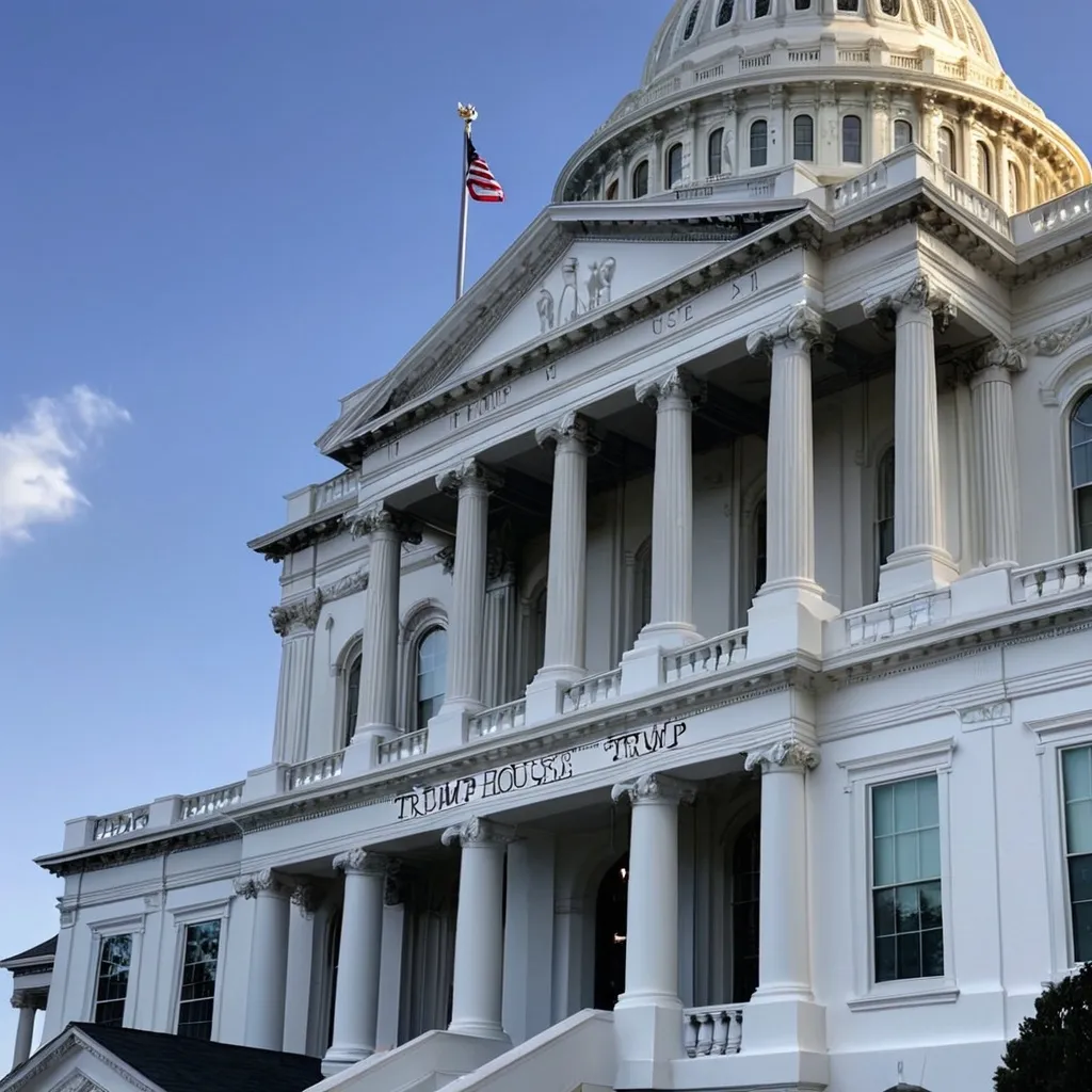 Prompt: WORDS WRITTEN ON THE UNITED STATES CAPITAL BUILDING     "TRUMP HOUSE"