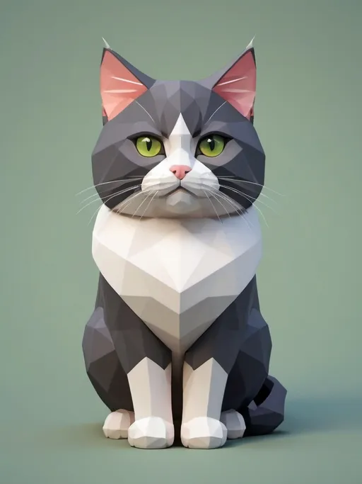 Prompt: cute simple low poly render, kawaii Persian white and dark grey cat. Amber green eyes. Tall boy cat.
simple background