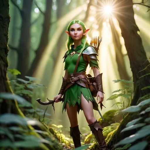 Prompt: Elf ranger in a mystical forest around sunlight