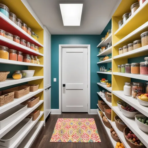 Prompt: walk-in pantry colorful