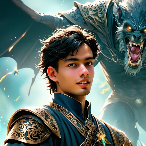 Prompt: Full Body visible, Side Profile, fantasy, tanned-skinned-human ((Male)), tanned-skinned-male, ((handsome detailed face and eyes)) Wziard, Young rugged face, long bright Black hair, and with vibrant Brown eyes with a very stern and serious face looking at the viewer, wearing adventurer's intricate Wizard Robes standing casting a powerful spell on a battlefield surrounded by the dead, intricate hyper detailed hair, intricate hyper detailed eyelashes, intricate hyper detailed shining pupils #3238, UHD, hd , 8k eyes, detailed face, big anime dreamy eyes, 8k eyes, intricate details, insanely detailed, masterpiece, cinematic lighting, 8k, complementary colours, golden ratio, octane render, volumetric lighting, unreal 5, artwork, concept art, cover, top model, light on hair colourful glamorous hyper detailed, intricate hyper detailed breathtaking colourful glamorous scenic view landscape, ultra-fine details, hyper-focused, deep colours, dramatic lighting, ambient lighting god rays