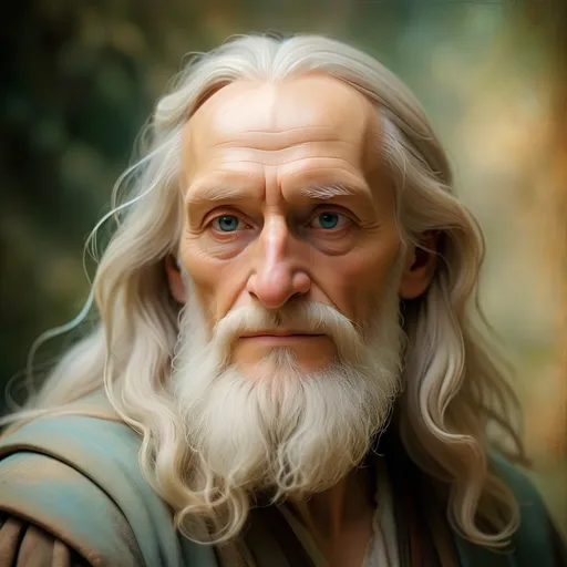 Prompt: Dreamy  portrait, davinci style, ethereal atmosphere, soft focus, blend portrait Leonardo Davinci and Gandolf