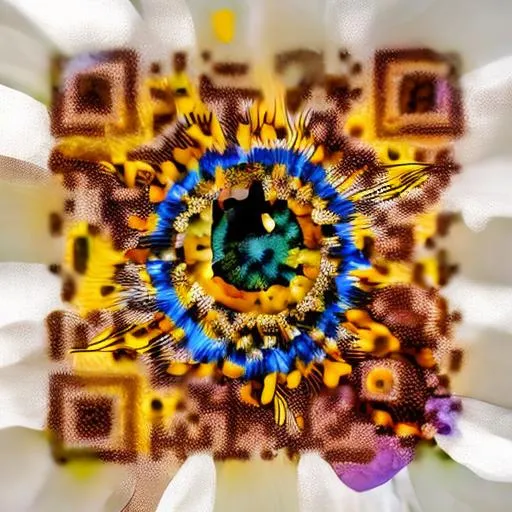 Prompt: A large daisy with a center brown iris of an eye 

