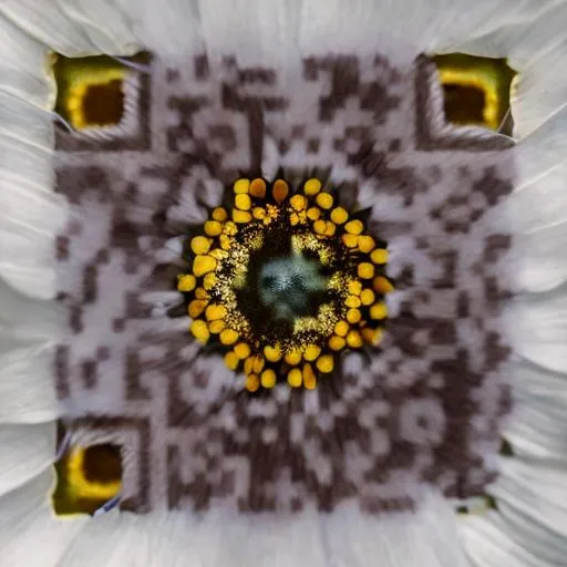 Prompt: A large daisy, with a center resembling the brown iris of a human eye