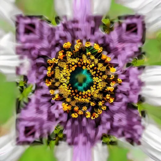 Prompt: A large daisy with a center resembling the brown iris of an eye 

