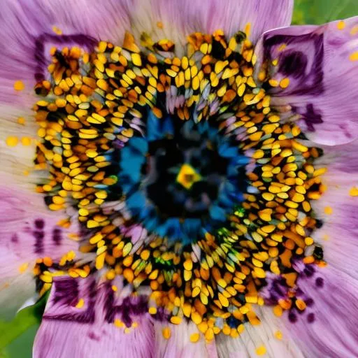 Prompt: A large daisy, with a center resembling the rainbow-colored iris of a human eye