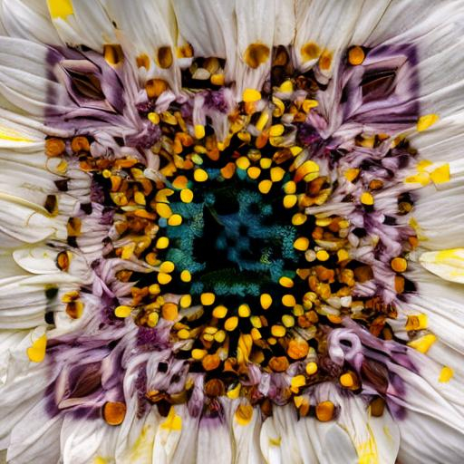 Prompt: A large daisy, with a center resembling the brown iris of a human eye