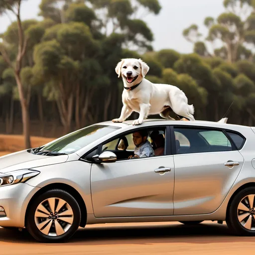 Prompt: A dog riding Kia cerato 2014