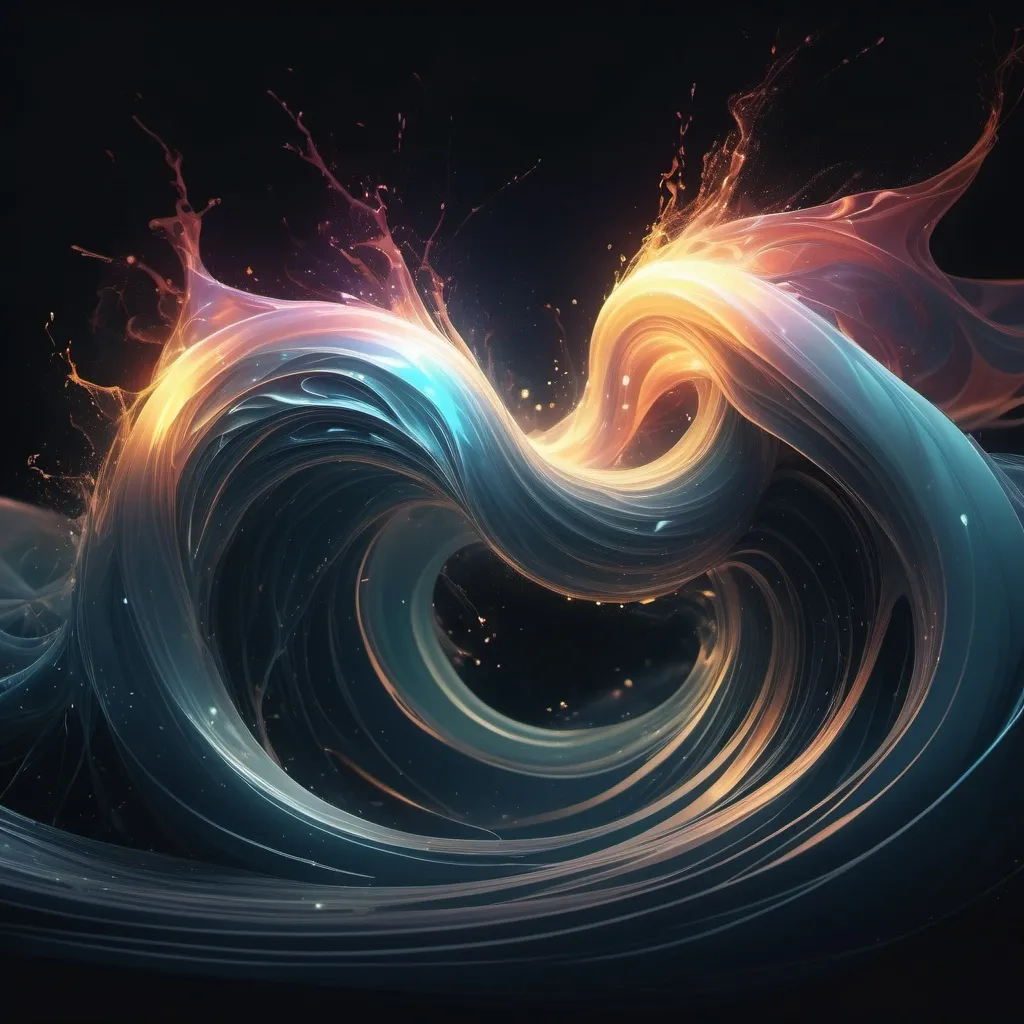 Prompt: (surrealism style), (muted color scheme), sparks of energy flowing gracefully in rhythmic waves, illuminating darkness, ethereal atmosphere, dreamlike quality, captivating visual journey, soft contrasts, fluid forms intertwining, deep emotional resonance, fluid shadows and light, (highly detailed), (4K resolution).