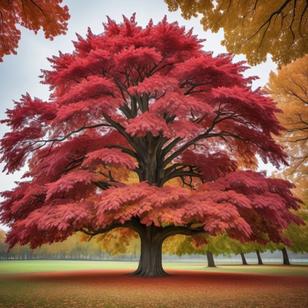 Prompt: Beautiful Redoak tree with autumn red leaves