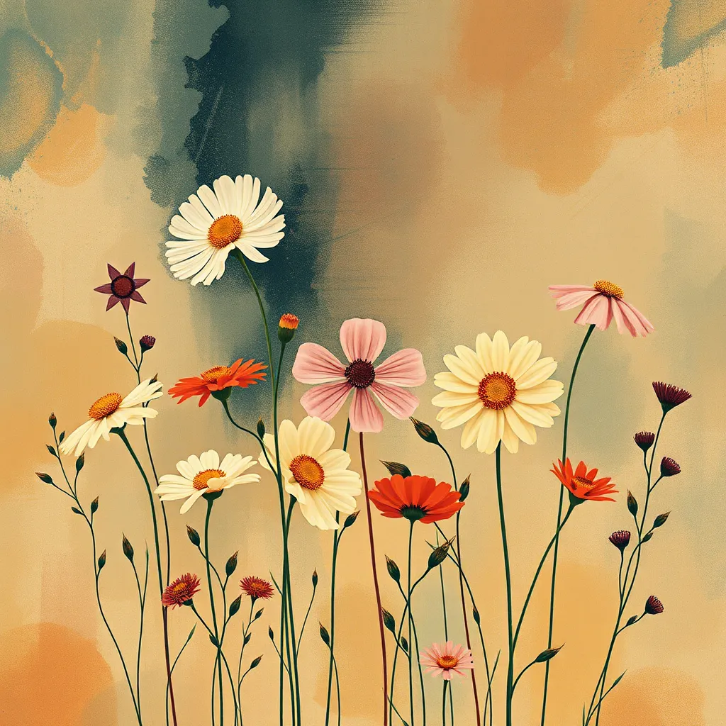 Prompt: wildflowers,  abstract background, art deco style