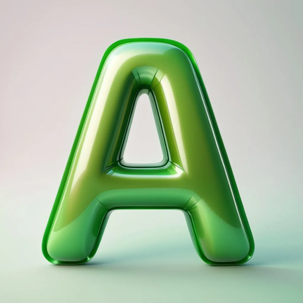 Prompt: smooth bold green plastic 3d letter "A" like a baloon, illustration, 3d render, typography AI Generated Text Effect