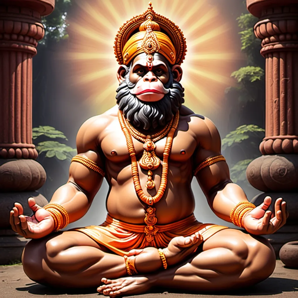 Prompt: Mascular Hanumanji doing meditation