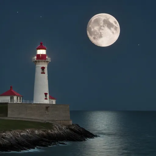 Prompt: Lighthouse a moon beside