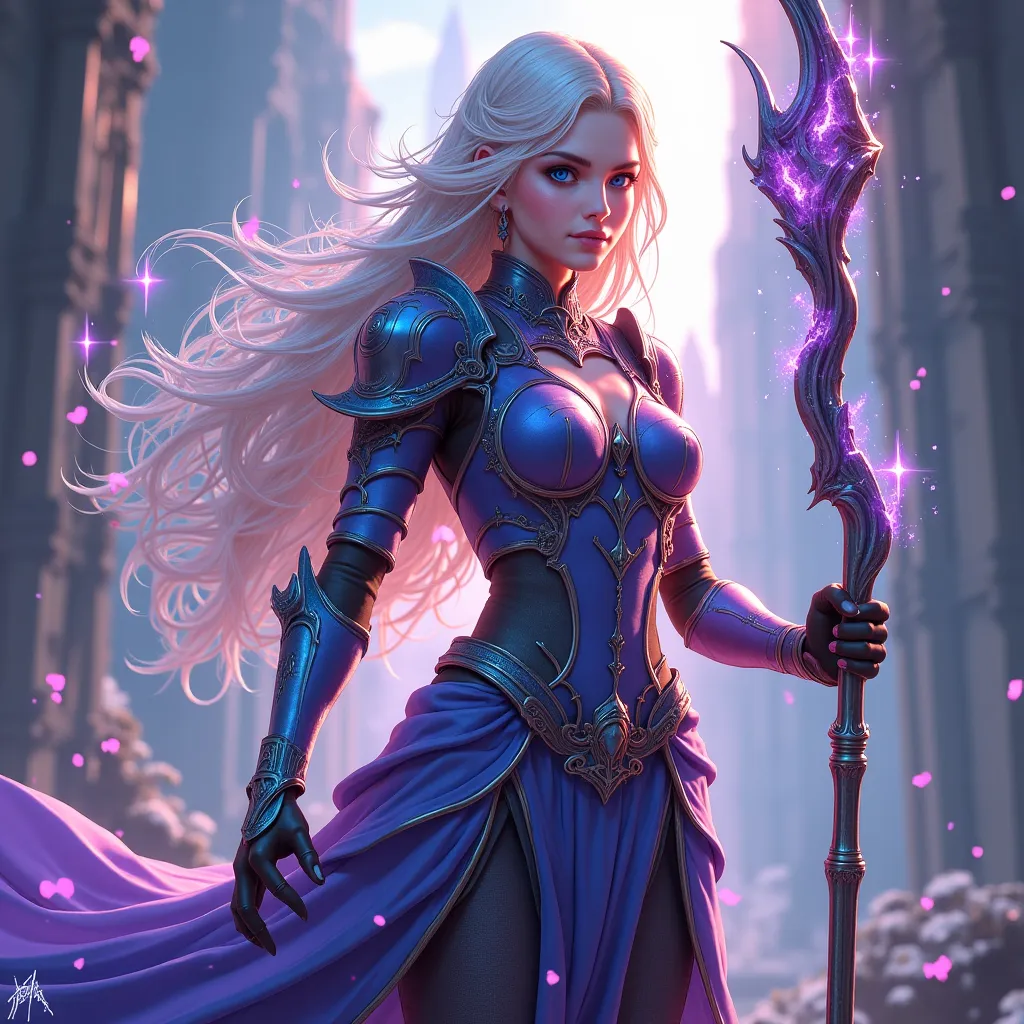 Prompt: a character concept for a female RPG protagonist named 'Aurora.' Aurora is a skilled warrior-mage who hails from a mystical realm of eternal dawn, where the skies are perpetually painted with hues of sapphire and amethyst. She was born and raised in a ancient, ruined city filled with crumbling spires and mysterious artifacts, where the air is sweet with the scent of blooming wildflowers and the sound of soft, ethereal music drifts through the streets. Aurora wears a suit of armor adorned with glowing, ethereal runes that reflect her magical abilities, and her long, flowing hair is a wild tangle of silver-blonde locks that seem to shimmer and glow in the light. Her eyes burn with an inner fire that seems almost otherworldly, and she wields a staff imbued with the power of the elements. Aurora's ultimate goal is to bring light and hope to a world consumed by darkness and despair."
I hope this revised prompt meets your needs, ultra detailed, uhd, cinematic, 14k, cinematic,