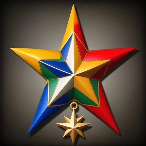 Prompt: 1. **Central Symbol**: Use the traditional Order of The Eastern Star Five Pointed Star as the central symbol. This emblem is central to The Order of the Eastern Star and can serve as the focal point of the image.

2. **Incorporate Eastern Star Symbol**: Integrate the Eastern Star symbol, which includes a five-pointed star with various colors representing different virtues, into the design. 

3. **Banner with Text**: Surround the central symbols with a ribbon or banner that contains the phrase “Supreme Emet V'Emunah National Obedience of Freemasons and Eastern Stars.” You can place this text in an elegant, traditional font that complements the masonic style.

4. **Symbolic Imagery**: Add additional masonic symbols such as the All-Seeing Eye, the Pillars of Boaz and Jachin, and the Gavel. For the Eastern Star, include its associated symbols, such as a Bible, a sword, or a crown.

5. **Color Scheme**: Use a color palette that reflects both Masonic and Eastern Star traditions. Masonic blue, gold, and white could be complemented by the Eastern Star’s colors, which are usually red, white, blue, and green.

6. **Decorative Elements**: Incorporate architectural elements like columns or arches, and use geometric patterns that echo Masonic craftsmanship and design principles.

7. **Background**: Opt for a subtle, elegant background that does not overpower the symbols. A gradient or textured background in a complementary color can work well.