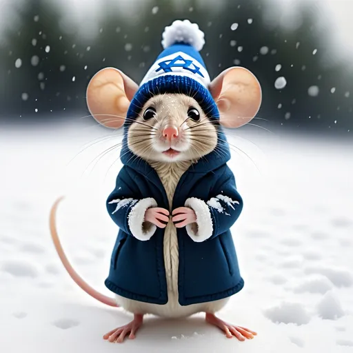 Prompt: Jewish mouse shivering in the snow