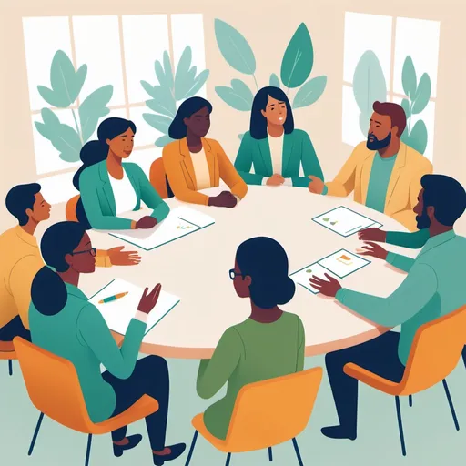 Prompt: Create an image depicting a diverse group of employees in a meeting, where one person is sharing their idea confidently, surrounded by nodding and supportive colleagues, with a warm and inclusive background. Incorporate subtle elements representing psychological safety, such as open body language, active listening, and diverse perspectives


- Color palette: Warm, calming, and uplifting (e.g., blues, greens, yellows)
- Tone: Inspirational, empowering, and inclusive
- Composition: Balance, harmony, and movement
- Style: Stylized realism, minimalist, or abstract representation