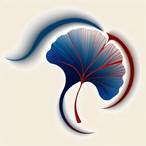 Prompt: A mesmerizing, high-contrast vector illustration of an ginkgo leaf in warm colours, meticulously designed as a logo, set against a pristine, plain white background that allows the vibrant colors of the ginkgo leaf to take center stage. 
 a blue and red leaf with a swirly tail on a white background photo by michael kohle, Eyvind Earle, generative art, affinity photo, a sharp CAD drawing