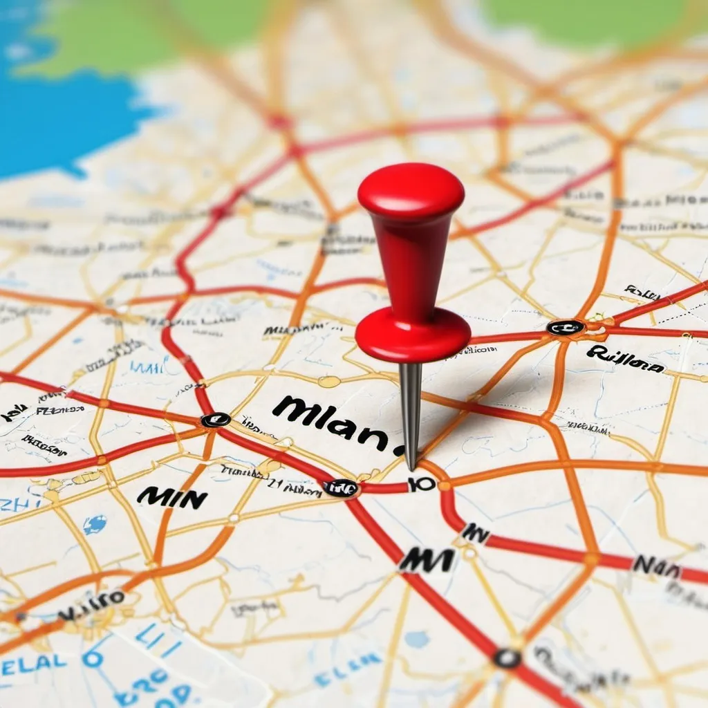 Prompt: milan italy on a map with a pin point on it