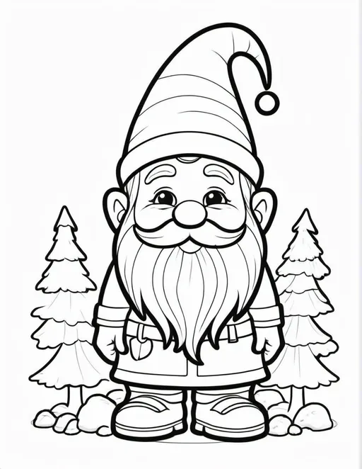 Prompt: please can you create me a christmas gnomes colouring book for adultssand up flat minimal line vector design, white background