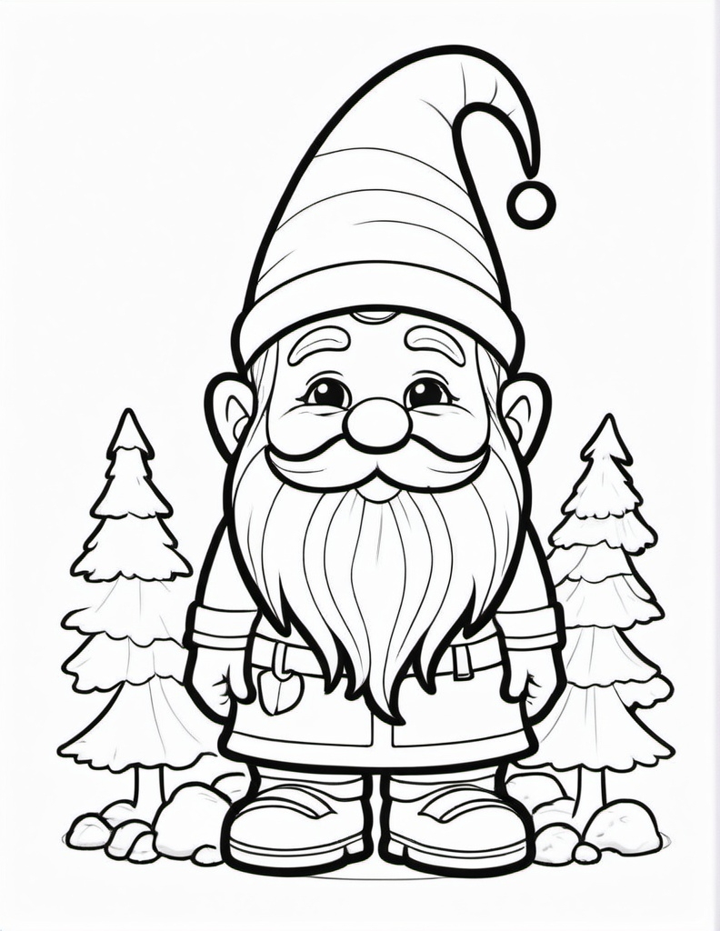 Prompt: please can you create me a christmas gnomes colouring book for adultssand up flat minimal line vector design, white background